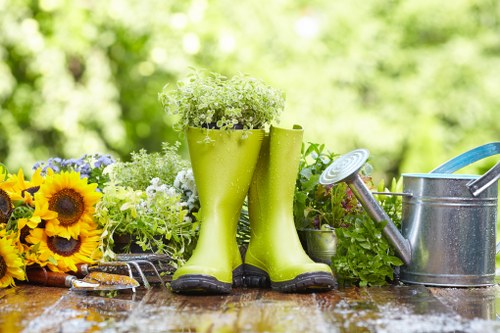 Barbican landscape gardening design with evergreen planting and compact outdoor space planning
